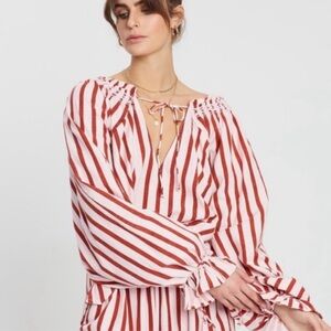 Kinga Csilla Anthropologie Penelope Striped Linen Blend Peasant Top